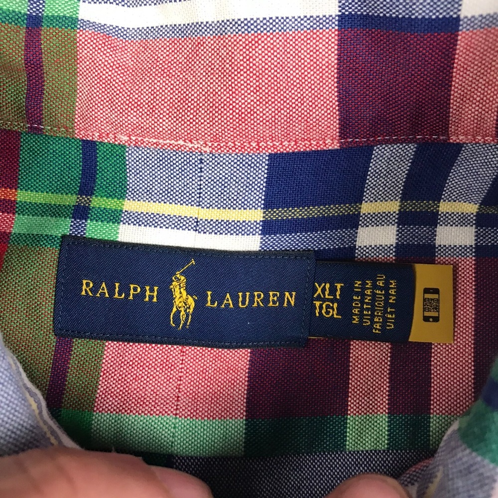 Ralph Lauren Shirt Mens XLT Red Plaid Cotton Button Down Flesh Pony Logo LS - Picture 3 of 10